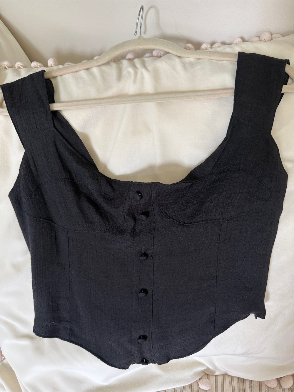 Vanessa Mooney Black Sleeveless Button Crop Top